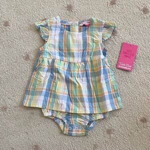 RuffleButts NWT Rainbow Plaid Skirted Romper 0-3M